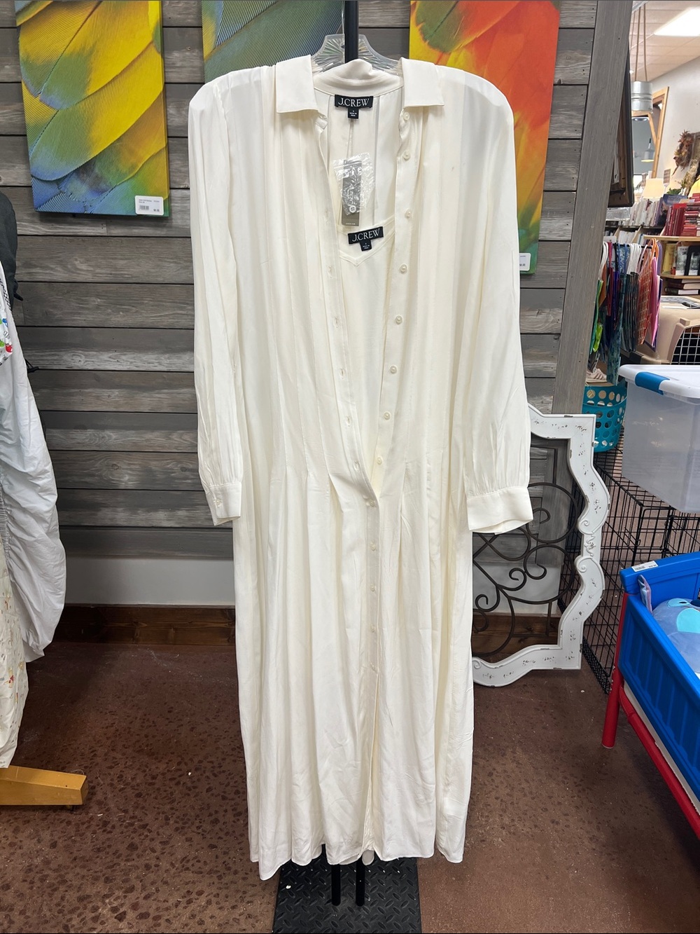 J. Crew Ivory Long-Sleeve Button-Front Maxi Dress